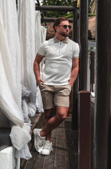 BEIGE TWO TONE HERRINGBONE POLO