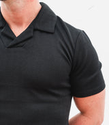 Black Textured Revere Collar Shirt