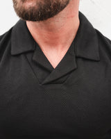 Black Textured Revere Collar Shirt